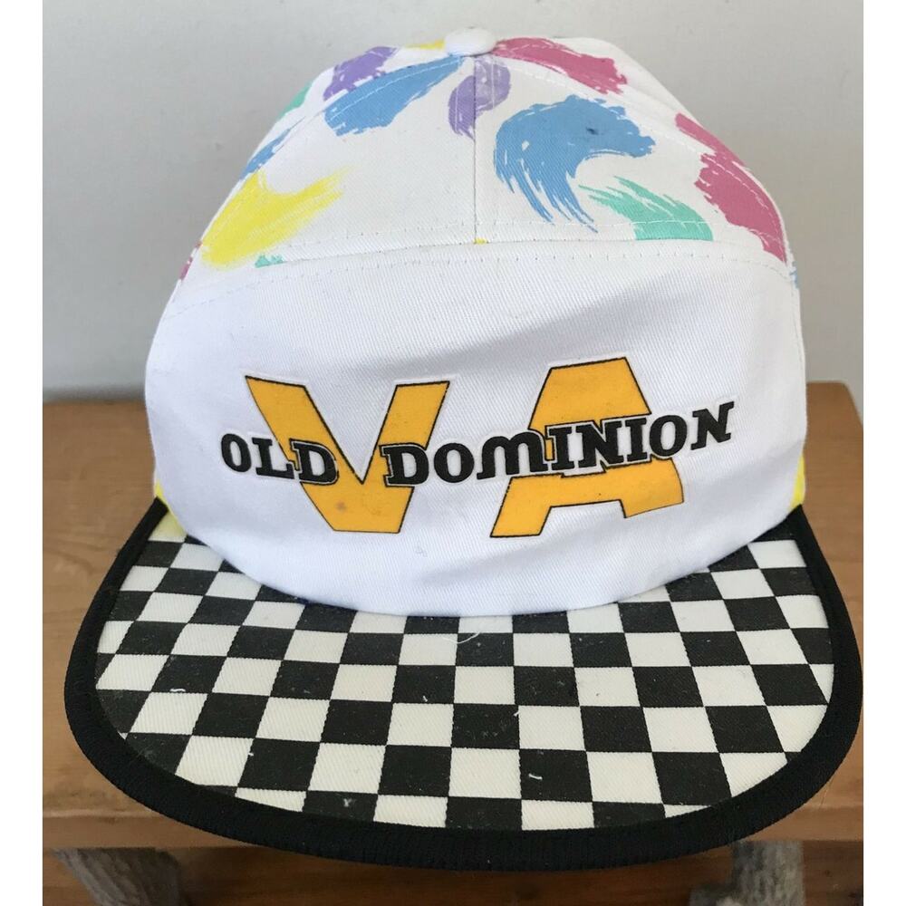 Vtg 90s Old Dominion VA Virginia Checkered Vaporwave Adjustable Cotton Cap Hat